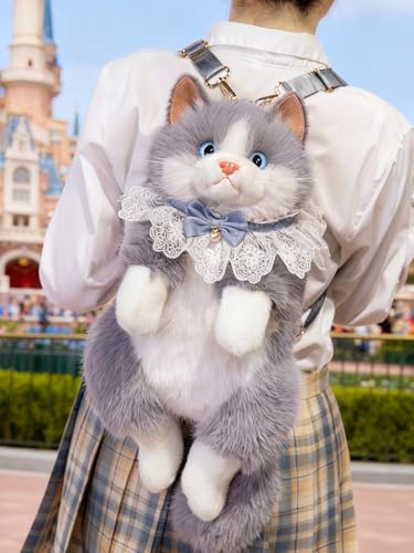 Image of Women Animal Teddy Bear Plush Backpack with Adjustable Straps (Ragdoll grey)