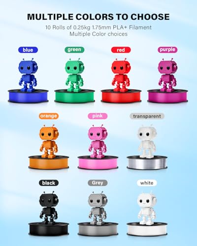 Image of YOUSU PLA Plus Filament 1.75mm Bundle 10x250g, 10 Pack 2.5KG PLA+ Sample 3D Printer Filament, 3D Printing Multi Pack Filament Dimensional Accuracy + /- 0.02mm