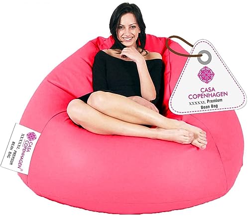 Image of Casa Copenhagen Premium Leather Bean Bag Chair, Filled with Beans | Capacity: Upto 7 Ft Height, 200 KG Weight | 5XL | Robotic Pink