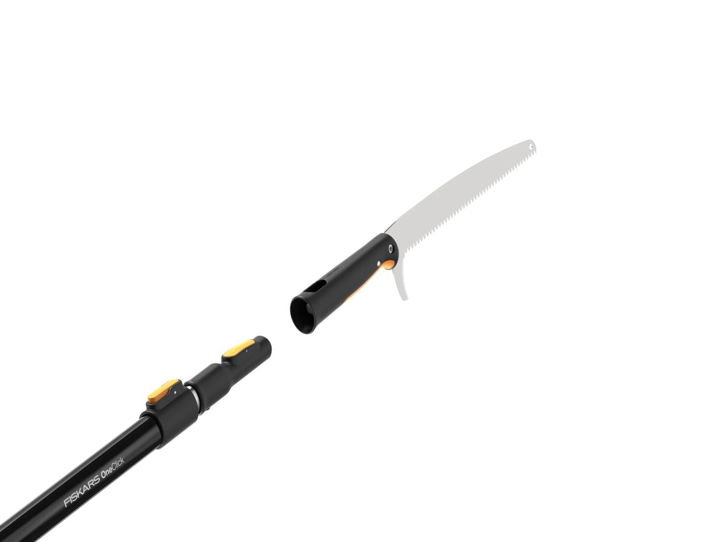 Fiskars OneClick Sierra de Jardín | Fácil cambio con un solo clic, también se puede utilizar como sierra de mano, negro/naranja, 1080691