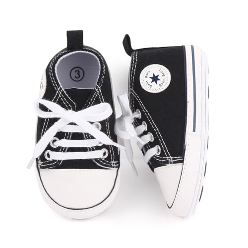 Image of Unisex Baby Girls Boys Canvas High-top Shoes, Newborn Infant Anti-Slip Soft Sole Frist Walking Breathable Sneakers