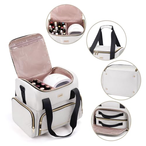 BAFAMYE Nail Polish Organizer Holds 80 Bottles(15ml/0.5fl.oz)& Nail Lamp,Large Nail Polish Organizer Bag with 2 Detachable Bags, with Shoulder Strap Portable Nail Supplies Kit Organizer Carrying Case by BAFAMYE - Image 3