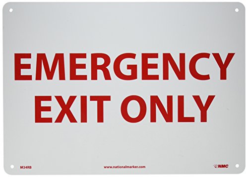 NMC M34RB EMERGENCY EXIT ONLY Sign – 14 in. x 10 in. Rigid Plastic Exit Sign with Red Text on White Base