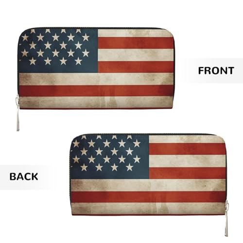Pu Leather Wallet For Women Girl, Zip Around Credit Card Holder Vintage American Usa Flag Long Wallet Clutch Purse Waterproof Travel Handbag2
