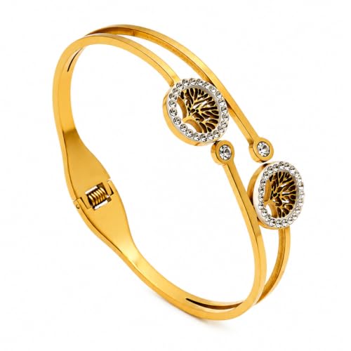 Image of Stylish Gold Plated Bangle for Women | Daily Use Stainless Steel Kada | Anti-Tarnish Waterproof Cuff | Multicolour Crystal Evil Eye | Daily Wear Bracelet For Womens | Premium Gift For Girl