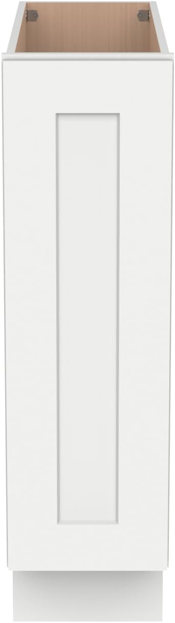 Solid Wood RTA Tray Base Cabinet with Full Height Door & Adjustable Shelf – Shaker Style Kitchen Storage Organizer, Durable Plywood Construction, Easy Assembly 9”W x 24”D x 34.5”H (Origami White)