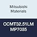 Mitsubishi Materials CCMT32.51LM MP7035 Carbide CC Type Positive Turning Insert with Hole, LM Breaker, PVD Coated, Rhombic 80?, 0.375" IC, 0.156" Thick, 0.02" Corner Radius (Pack of 10)