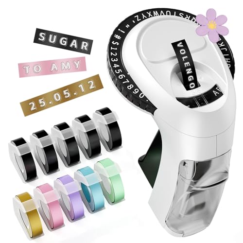 VolenGo Embossing Label Maker, Scrapbook Supplies Junk Journal Kit, Vintage Embossed Label Maker Machine with 10-Roll Color 3D Tapes, Retro Manual Embosser for Home DIY Crafts & Scrapbooking, Omega-S