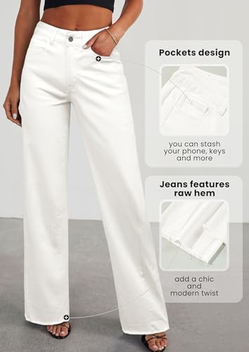 Image of PRETTYGARDEN Women's Wide Leg Jeans Raw Hem Denim Pants