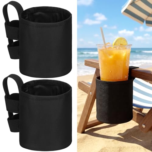 Patelai 4 Pack 4.1x3.5in Beach Chair Cup Holder Camping Chair Drink Holder Portable Universal Water Bottle Organizer Accessories for Outdoor Beach Camping Lawn Fishing Pool Patio Loungers (Black)