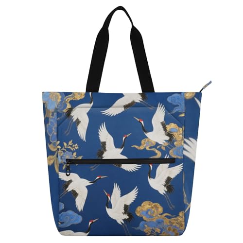 Sac fourre-tout grue japonaise au design bleu et doré raffiné