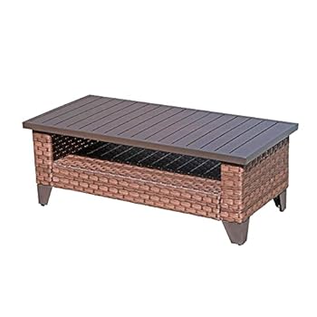 Alternative view of SUNSITT Outdoor Wicker Coffee Table with Waterproof Cover, 43" Brown Rattan Patio Table with Aluminum Slat Top