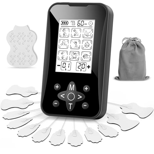 MANPICTE TENS Unit Muscle Stimulator 36 Modes, Rechargeable Dual Channel TENS Machine for Pain Relif Muscle Massager with 12 Premium Electrode Pads and Dust-Proof Storage Bag MH-1088