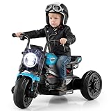 HONEY JOY Toddler Motorcycle, 6V Big Wheel Battery Powered Electric Motorcycle for Kids, Music, Story, Foot Pedal, Headlights, Forward/Backward, 3-Wheel Ride On Toy for Boys Girls Gift (Blue)