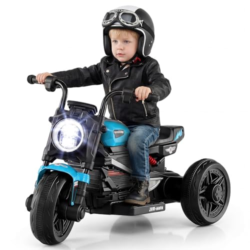 HONEY JOY Toddler Motorcycle, 6V Big Wheel Battery Powered Electric Motorcycle for Kids, Music, Story, Foot Pedal, Headlights, Forward/Backward, 3-Wheel Ride On Toy for Boys Girls Gift (Blue)