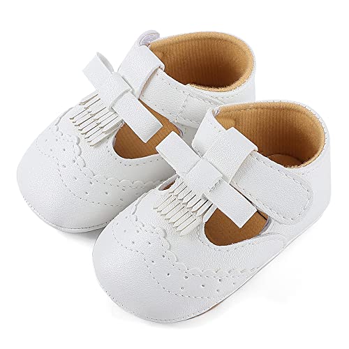 Toddler Girls Cute Mary Jane Flats Soft Rubber Sole Infant Baby Sneakers Princess Bowknot Crib Wedding Dress Shoes, White 12-15 Months #TOP1