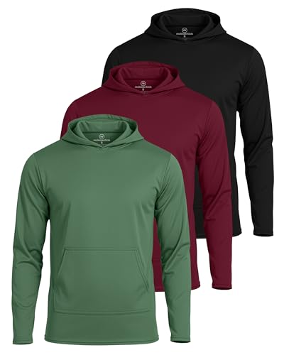 Real Essentials 3 Pack: Men's Mesh Long Sleeve Athletic Pullover Hoodie Sweatshirt Pockets UPF 50+-Set 4, Large