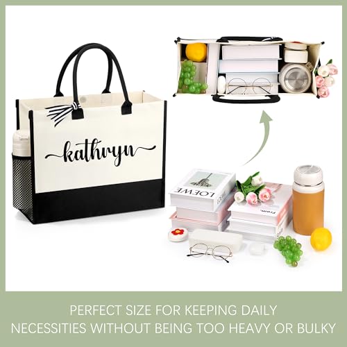 Image of Personalized Name Tote Bag for Women, Birthday Best Friend Bridesmaid Gifts for Women Canvas Initial Tote Bags