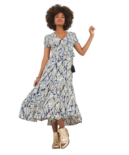 Joe Browns Women's Abstract Fern Print Wrap Front Crinkle Midi Dress, Multi, 12