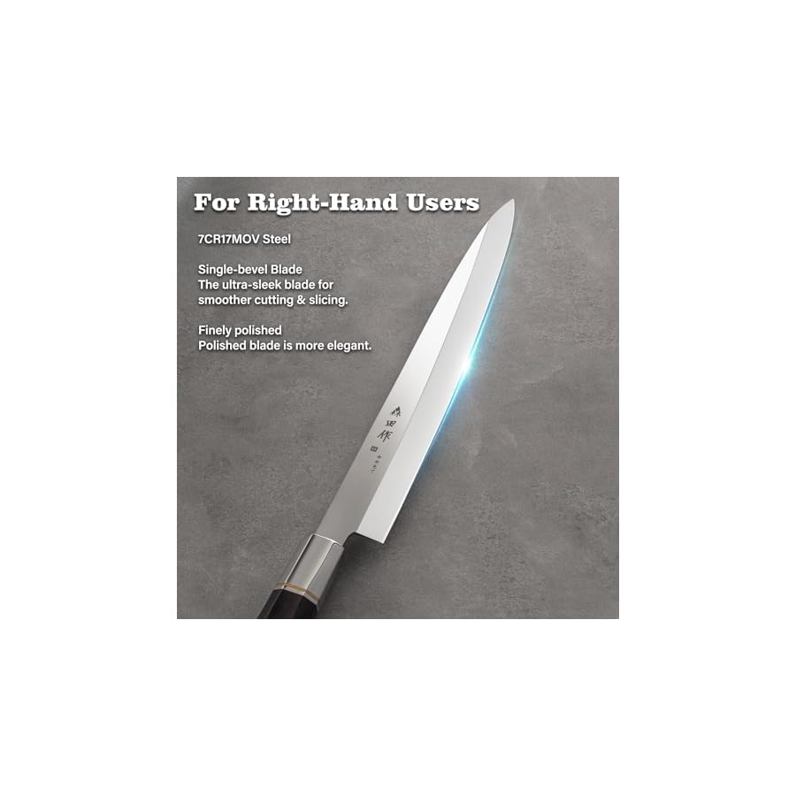 Sushi-Knife-12-inch300mm-Sashimi-Knife-with-High-Carbon-Stainless-Steel-Blade-Yanagiba-Knife-Octagonal-Ebony-Handle-Single-Bevel-Japanese-Sushi-Knife-for-Sushi-Sashimi-Fish-Filleting Sumteene Sushi Knife 12 inch(300mm), Sashimi Knife with High Carbon Stainless Steel Blade Yanagiba Knife, Octagonal Ebony Handle, Single Bevel Japanese Sushi Knife for Sushi & Sashimi, Fish Filleting
