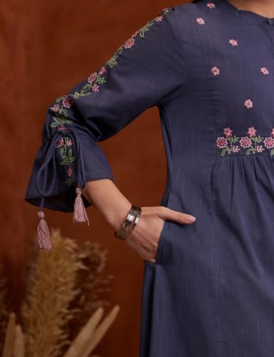 Image of Amazon Brand - Myx Women's Cotton Embroidered Dress | Below The Knee (Available in Plus Sizes)