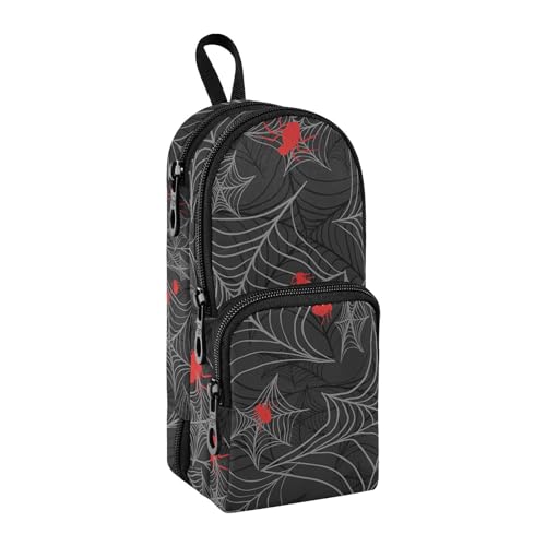 Image of ZAZYXTJ Spider Web Standing Large Capacity Pencil Case 3 Compartment Pen Pouch Storage Canvas Makeup Bag for School Office Teen Girl Boy Men Women