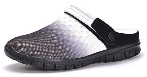 Mens Womens Clogs Garden Shoes Breathable Mesh Slippers Beach Sandals Outdoor Sports Casual Summer Flip Flops, Black White C, 4 UK, 37 EU