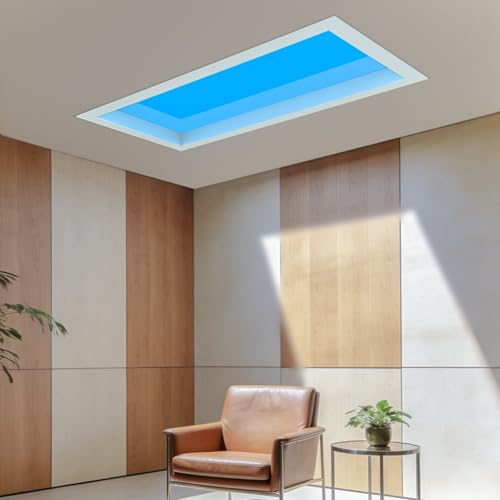 TroupePal 2x1 Ft Artificial Skylight Ceiling Light with Remote Control 2000K-8000K Dimmable Blue Sky Panel Light 70 Wide-Angle Natural Light for Windowless Room Basement & Office Recessed Mount