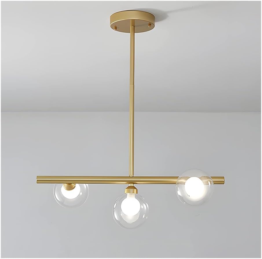 Lustre en verre suspendu avec structure moderne dorée à hauteur réglable pour grand séjour