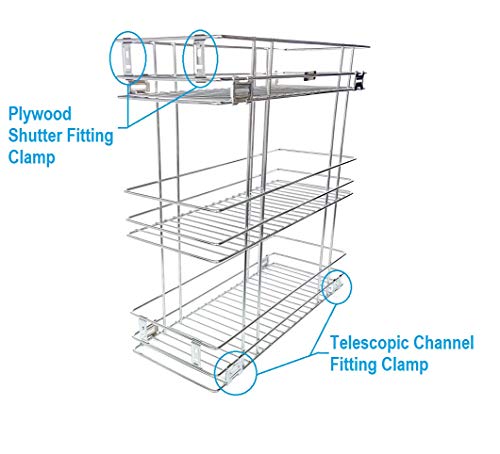 SmartSlide 3-Tier Stainless Steel Bottle Pull out Basket for Modular Kitchen/Kitchen Cabinet Drawer/Multipurpose Container Shelf Organizer/Kitchen Trolley (8 X 20 X 21 INCH)