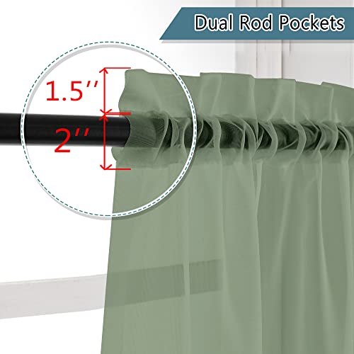 Lecloud Short Sheer Curtains 54 Inches Length 2 Panels, Light Filtering Voile Curtain Drapes For Half Window Kitchen Bedroom, Basic Rod Pocket Living Room Sheer Curtains, 40Wx54L Inches, Sage Green #TOP2