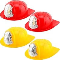 Restroma 4 Pack Plastic Fireman Hat Firefighter Hard Hat Fire Chief Helmet Fireman Costume Helmet for Kids Boys Girls Halloween (Color Style 3)