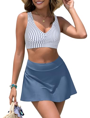 ZAFUL Womens High Waisted Bikini Sets Tummy Control Swimsuits 2025 Swim Skirt Two Piece Crisscross Tie Back Bathing Suit