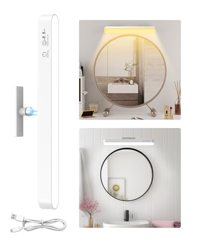 gofuch Wireless Vanity Makeup Light, Bathroom Mirror Lights with Rechargeable Battery Operated, 3 Color Temp & Adjustable Brightness LED Light for Women, Gift