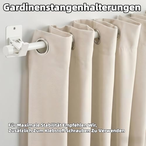 4 Stück Weiß Gardinenstangenhalterungen,Gardinenstangenhalter ohne Bohren,Selbstklebende Gardinenstangenhaken mit Schrauben für Badezimmer,Schlafzimmer,Wohnzimmer,Küche