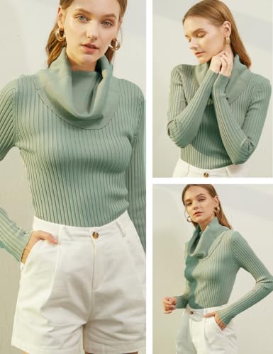Image of v28 Women's Stretchable Cowl Neck Knit Long Sleeve Slim Fit Bodycon Sexy Sweater