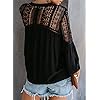 Canikat Women's Fashion Fall Bell Long Sleeve Button Down Tops V Neck Lace Hem Basic Tee Shirts Chiffon Flowy Blouses Black L