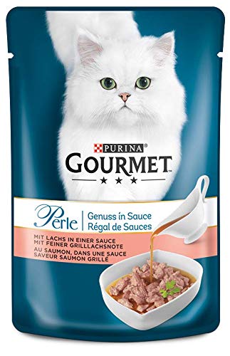 PURINA GOURMET Perle Genuss in Sauce Katzenfutter nass, mit Lachs, 24er Pack (24 x 85g)