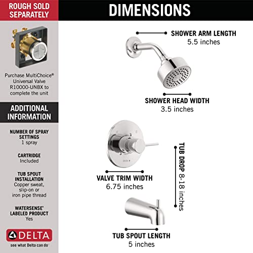 Image of Delta Faucet Modern Single-Handle Chrome Tub and Shower Trim Kit, Shower Faucet with Single-Spray Touch-Clean Shower Head, Chrome T14459-PP (Valve Not Included)