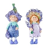 Brizoria 2-Piece Mini People Figurines Spring Decor Whimsy Decor Boy and Girl Doll Set Resin Fairy Garden Accessories for Spring Decorations for Home