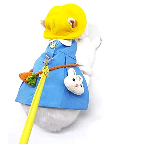 ウサギ 子猫 ハーネス リード セット 可愛い うさぎ服 モルモット 小動物用 調整可能 着ぐるみ お散歩用リード お出かけ用品 矮小ウサギに最適 (S, ブルー)
