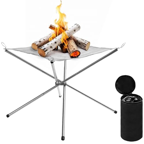 Abaigeal 16.5in Portable Fire Pit - 304 Stainless Steel Foldable Mesh Fireplace With Carrying Bags for Camping, Outdoor BBQ, Patio