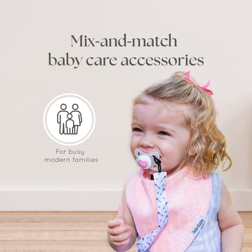Image of Dodo Babies Pacifier Clip & Case Set - Universal Holder Loop & Pacifier Holder - Secure Binkie Clip for Bibs & Car Seat - Durable Water-Resistant Straps for Baby Essentials - 5-Piece Set, Pink & Gray