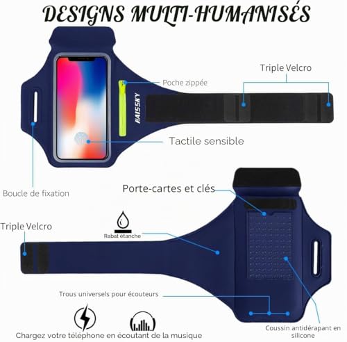 HAISSKY Brassard Sport avec Poche Airpods, Brassard Téléphone Jusqu'à 6,9" – vue 4
