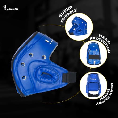 Image of LEPRO Boxing Taekwondo Headgear MMA Muay Thai, Head Gear for Sparring Grappling Martial Arts Kickboxing Karate BJJ Training (Blue, S)
