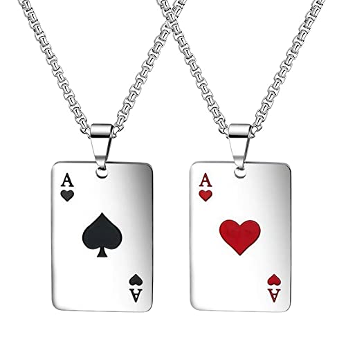Liitata 2 pezzi in acciaio inox picche asso carte da gioco ciondolo collana cuore asso poker collana collana rock gotico punk hip hop catena per uomini