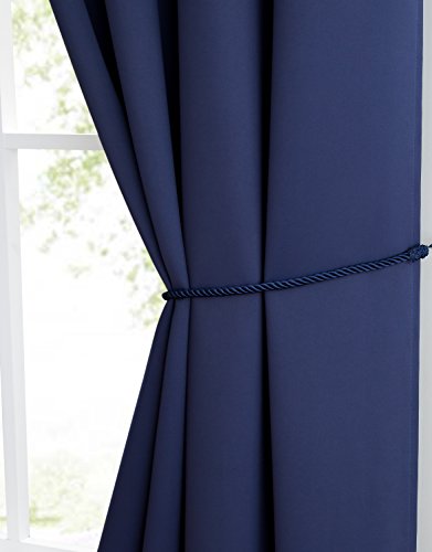 Linenzone 1 Panel Of Navy Blue Bedroom Curtains With Free Tie-Back. 54 Inches Wide, 84 Inches Long Black Out Curtains. Blackout Living Room Curtains, Home Office Curtains. (Nicole 54 X 84 Navy) #TOP2