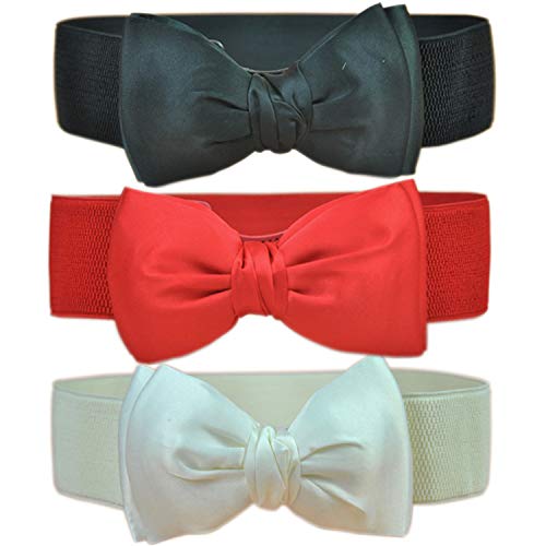 Andongnywell Womens Bow Wide Belt Bowknot Belt Girls Lady Stretch Cinch Waist Band Elastic Stretchy Belts for Dress2