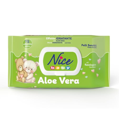 Immagine prodotto: Nice Baby Aloe Vera Salviette per Cambio Pannolino, con Aloe Vera ad Effetto Idratante sulla Pelle, Dermatologicamente Testate, Confezione da 72 Salviette