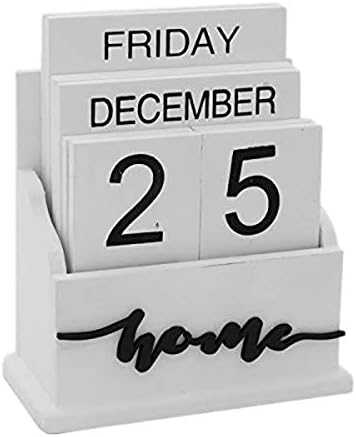 DomilayWooden Clamshell Desk Block Calendar Permanent Wooden Desk Calendar Week Month Date Display Home Office Decoration